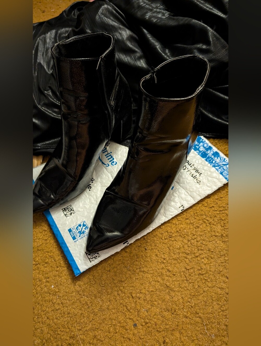 Women's Black Patent Pointed-Toe Ankle Booties